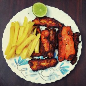 Amritsari Fish Tikka(4pcs) With Chips {5 Hours Pre-Order}