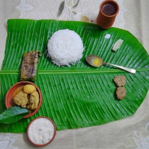 Rajeswar(Minimum Order Quantity=2) Basmati rice, Ghee, Postobora(1piece), Doi Bhetki/Bhetki Kalia (1 piece), Gandhoraj Chicken(2 pieces),Chhanakheer.